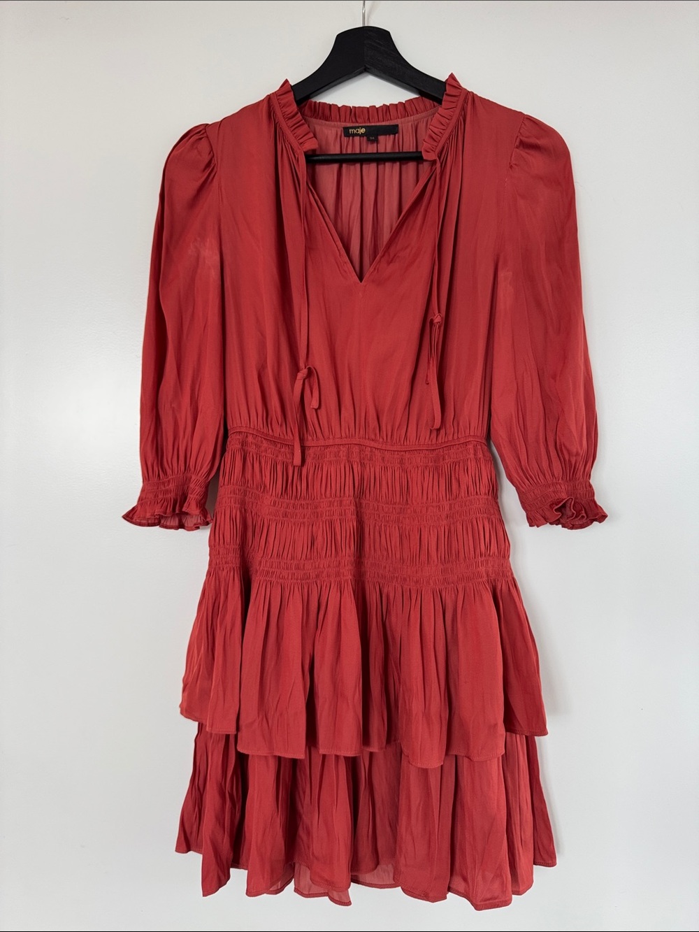 Women's Maje Burnt Orange Tiered Smocked Waist Dress